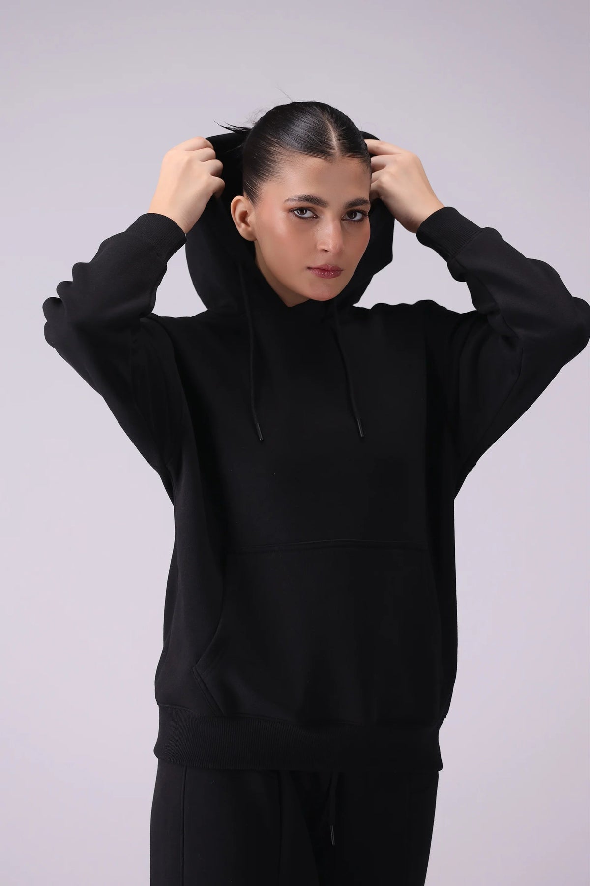 Black Plain Hoodie for Women's