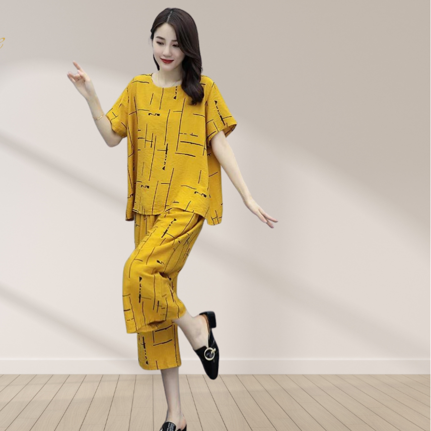 Yellow Printed Capri Night Suit